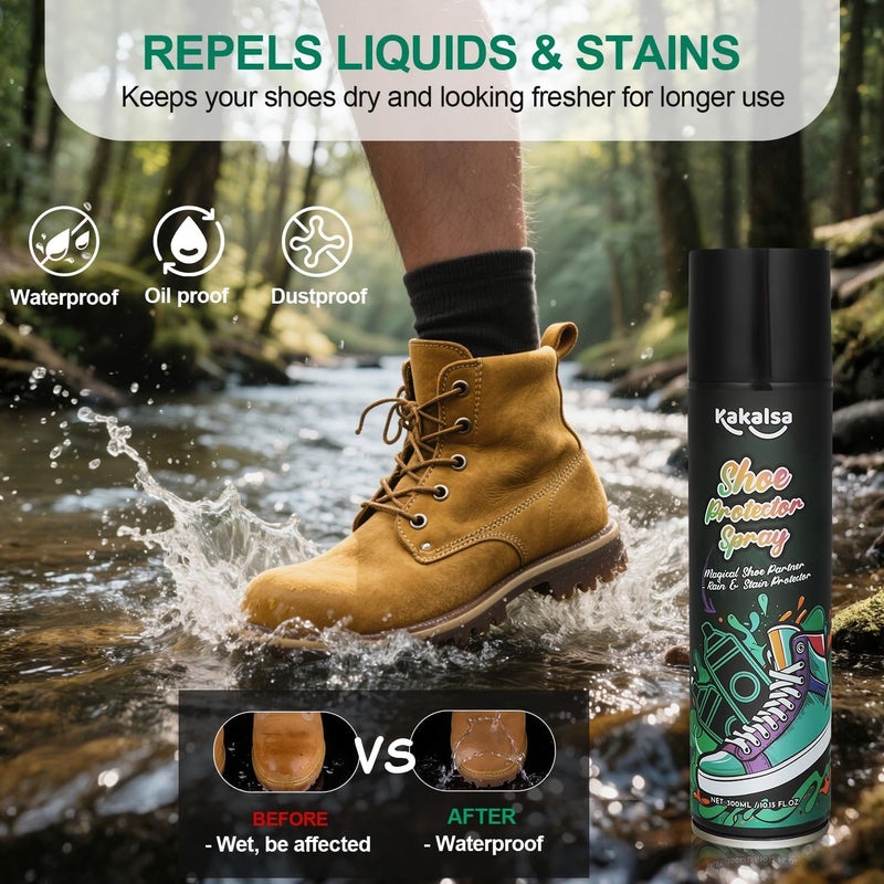 Kakalsa Suede Protector Spray, 10.15 OZ Shoe Protector Spray - Shoe Spray Protectant, Rain & Stain Water Repellent Spray for Shoes, Nano Protection for Sneakers, Canvas, Suede, Leather, Boots, Nubuck - Image 2